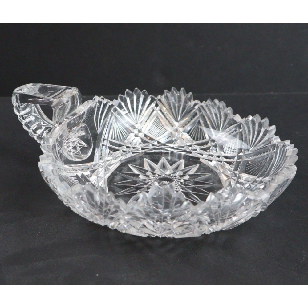 Vintage American Brilliant Cut ABC Crystal Glass Handled Bowl / Candy Dish